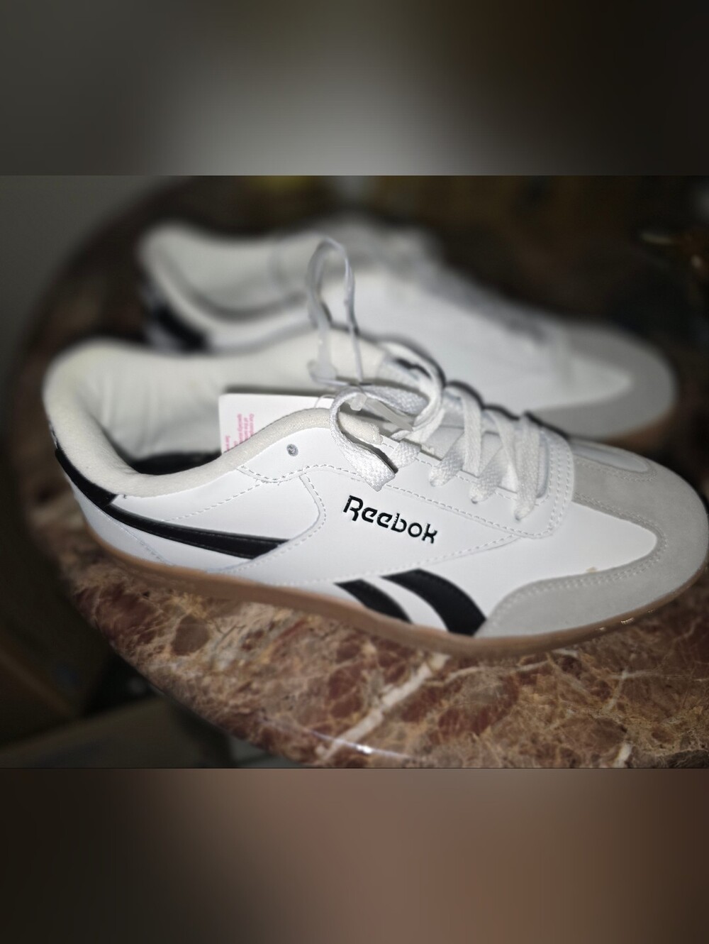 Reebok White Sneakers with Black & Gray Accents